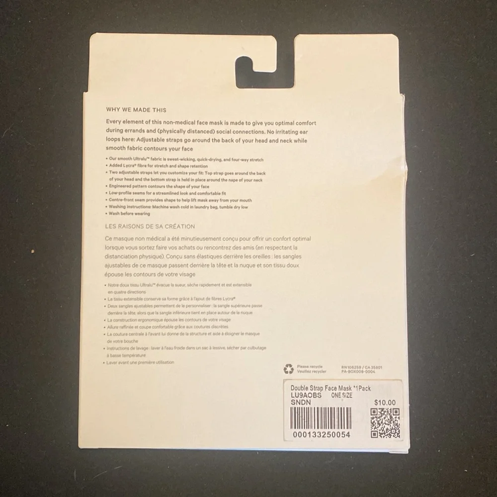 Lululemon double strap face mask- NWT